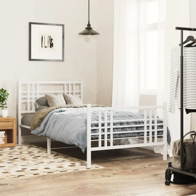 vidaXL Bedframe met hoofd- en voeteneinde metaal wit 90x190 cm