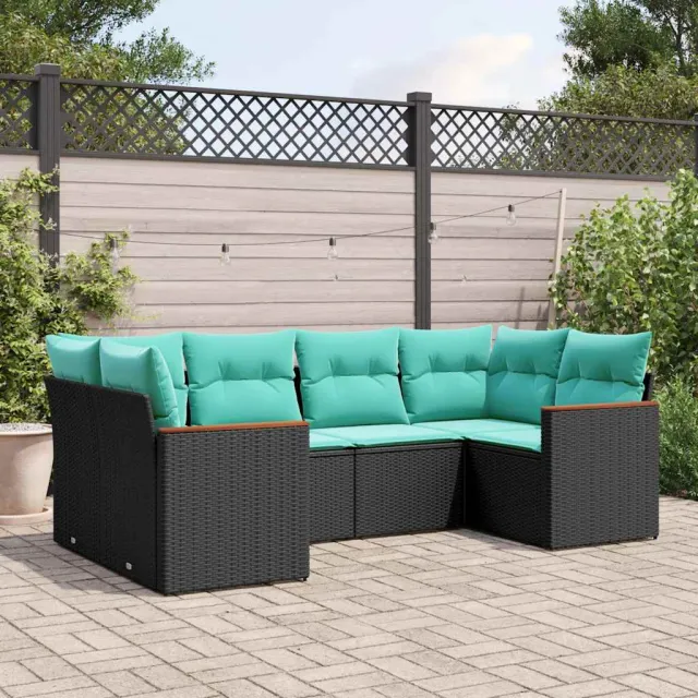 vidaXL 6-delige tuinbankset met kussens van zwart polyrotan, foto 2