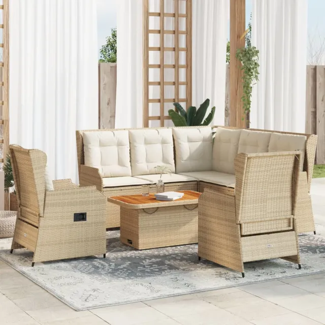 vidaXL 6-delige Loungeset met kussens poly rattan beige, foto 2