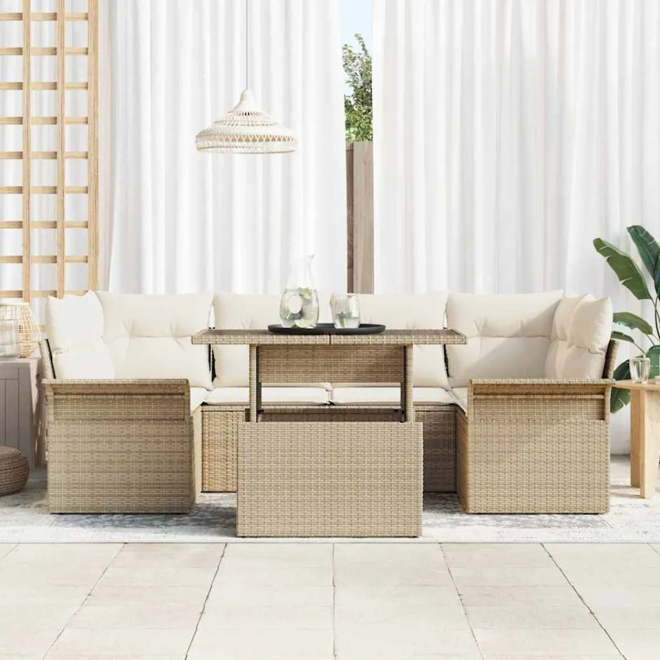 vidaXL Tuin Sofa Set 7 st Beige [Synthetisch]: Poly Rattan, foto 3