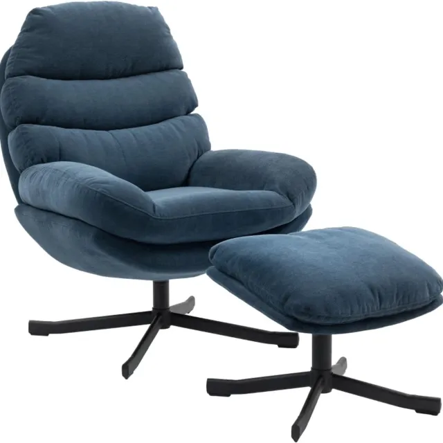 ZYLARO Relaxfauteuil met Voetenbank - Fauteuil - Moderne Relaxstoel - 360° Draaibaar - tot 120 kg - Relaxstoel - Ligstoel - TV Stoel - Loungestoel - Leesstoel - Chenille Stof - Blauw
