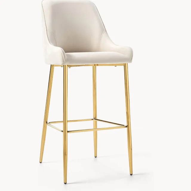 Westwing Collection Fluwelen barstoel Ava Beige, Goudkleurig