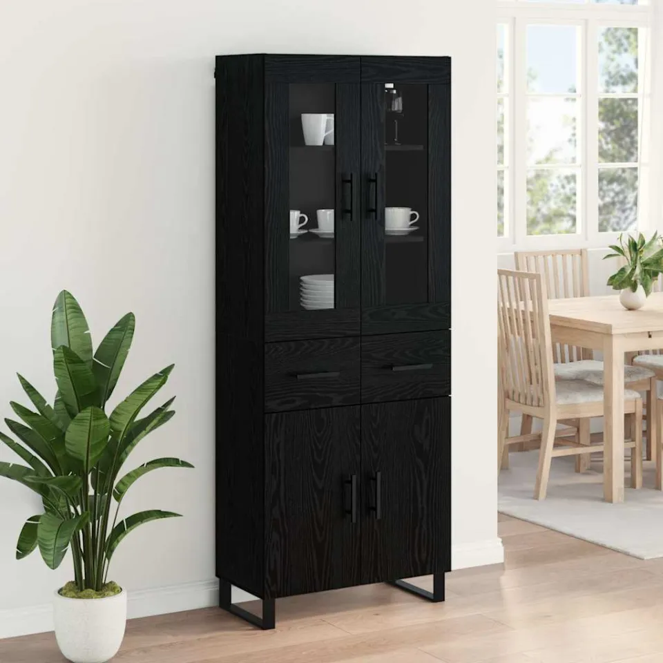 vidaXL Hoge kast 2 st Zwart Eiken 69,5 x 34 x 180 cm Bewerkt hout, foto 3