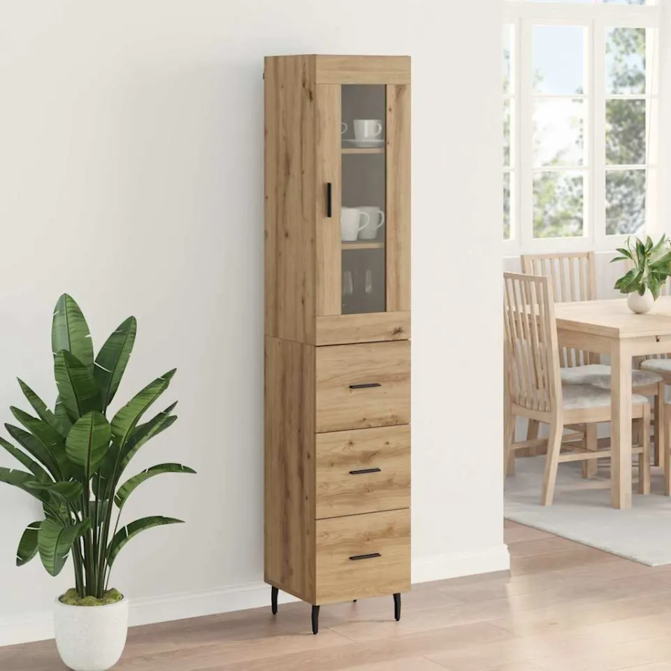 vidaXL Highboard Artisan Eiken 34,5 x 34 x 180 cm Bewerkt hout, foto 4