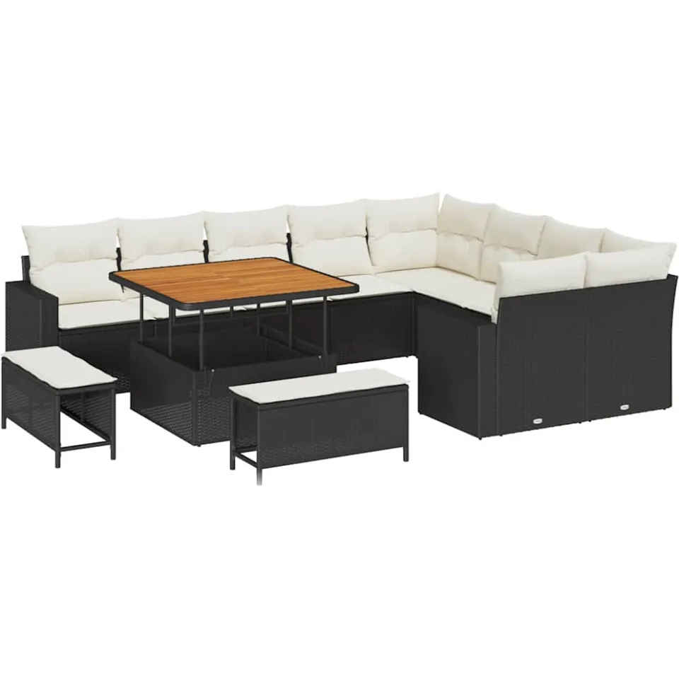 vidaXL Tuinbankenset 12 st Zwart poly rattan