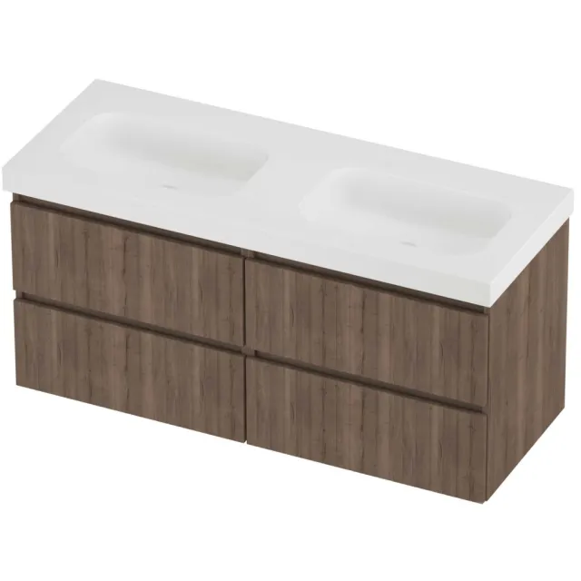 Proline Haga Badmeubelset Polystone Mezza Dubbel 120x46x58 cm Mat White Terra Oak Eiken
