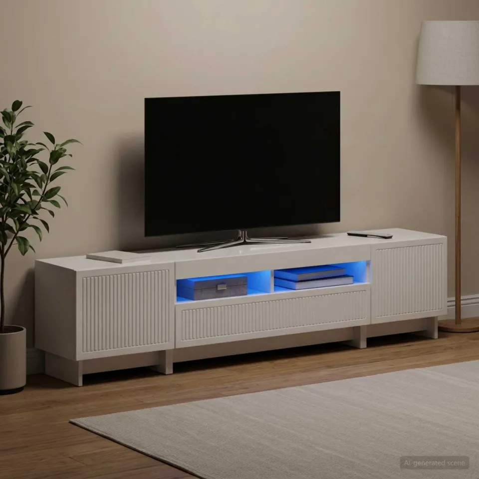 vidaXL 5-delige LED TV-kast Hoogglans Wit Bewerkt hout, foto 3