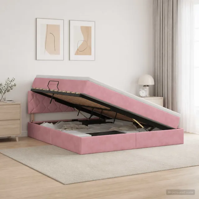 vidaXL Opslag bed met hoofdeinde Roze 160 x 200 cm Fluweel