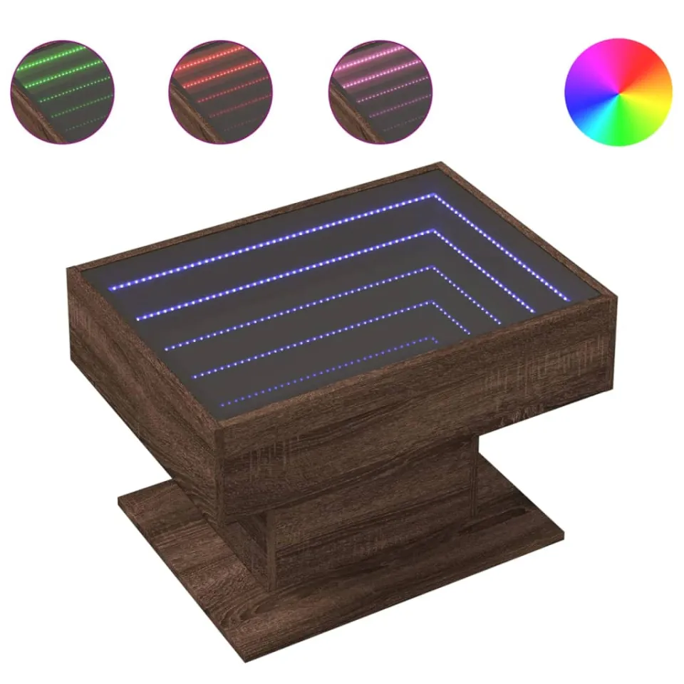 vidaXL Salontafel met LED 70x50x45 cm bewerkt hout bruin eikenkleurig, foto 4