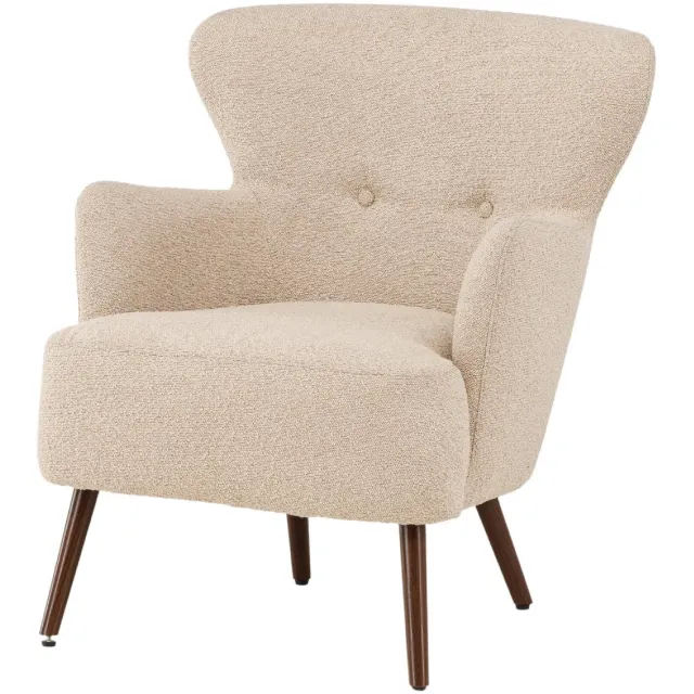 Nest of Nora Fauteuil bouclé relaxfauteuil - Loungestoel met walnootkleurige poten - Beige