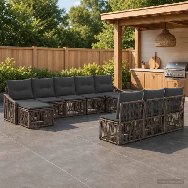 vidaXL Tuinbankenset 10 st 10-zits Grijs poly rattan