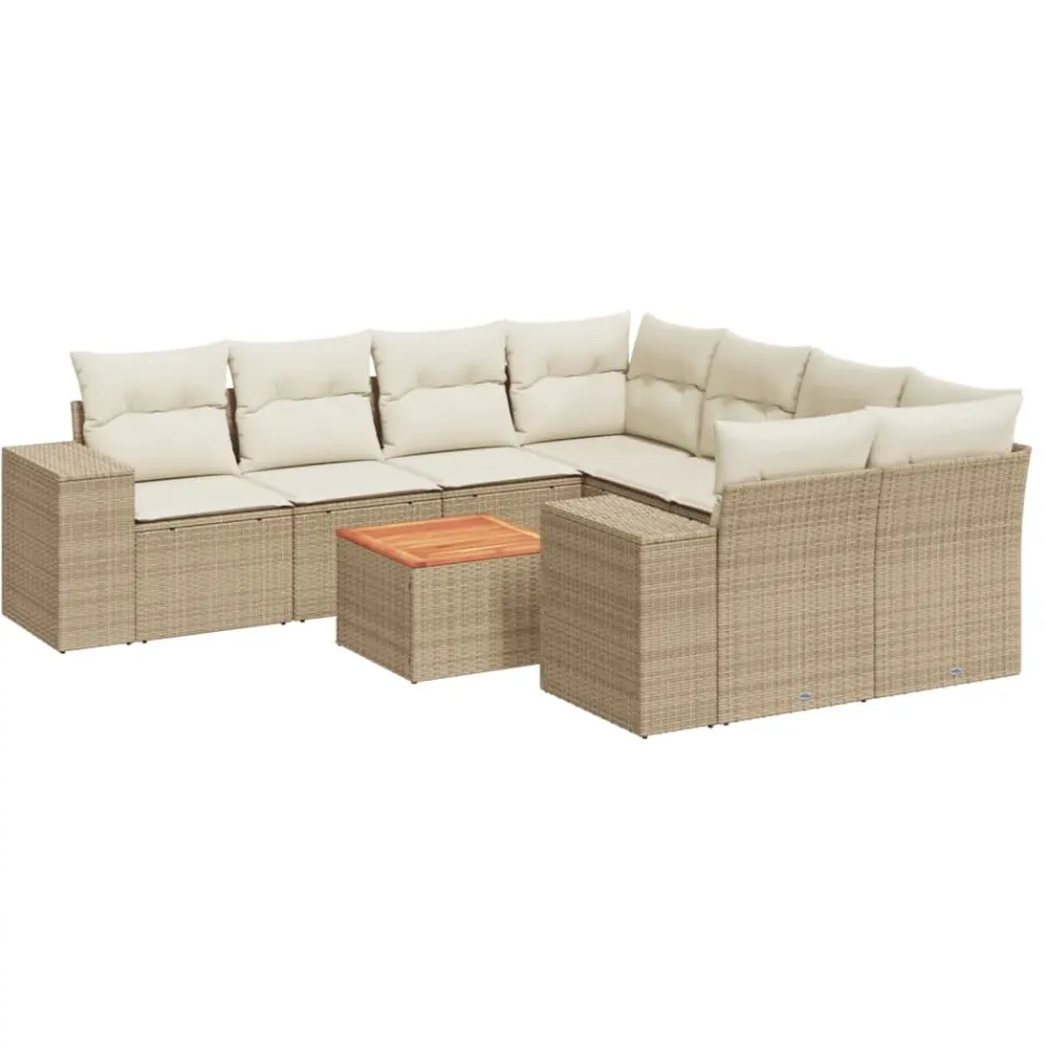 vidaXL 9-delige Loungeset met kussens poly rattan beige, foto 3