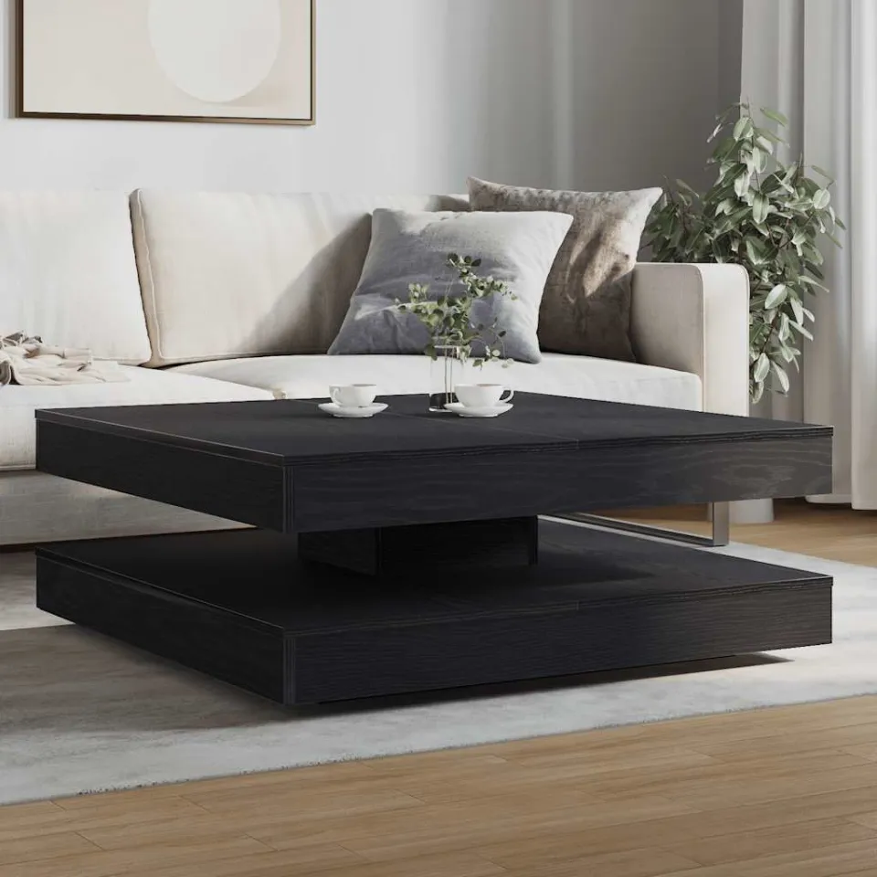 vidaXL Salontafel 360 graden draaibaar 90x90x34,5 cm zwart eikenkleur, foto 2
