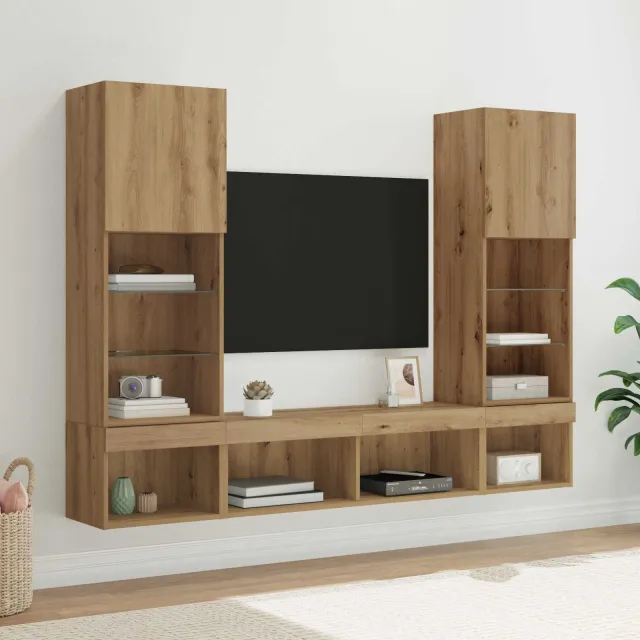 vidaXL TV Wand Eenheden met LED 5 st 40,5 x 30 x 102 cm Artisan Eiken Bruin