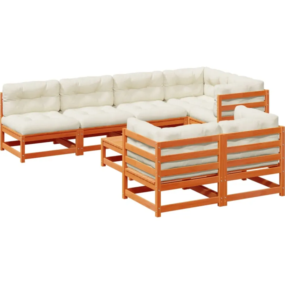vidaXL 8-delige Loungeset met kussens massief grenenhout wasbruin