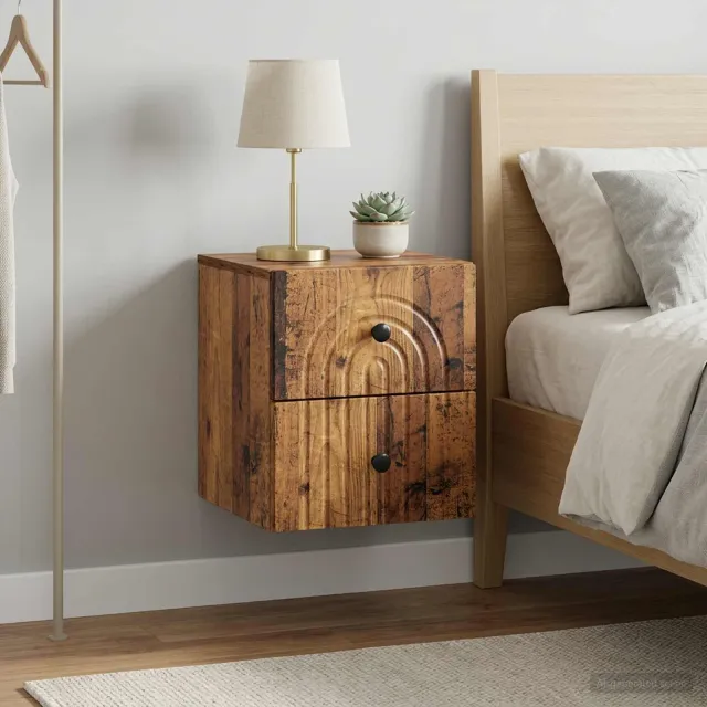 vidaXL Wandbeugel Bedkast 2 st Oud hout 33 x 34,5 x 40 cm Bewerkt hout bruin, foto 2