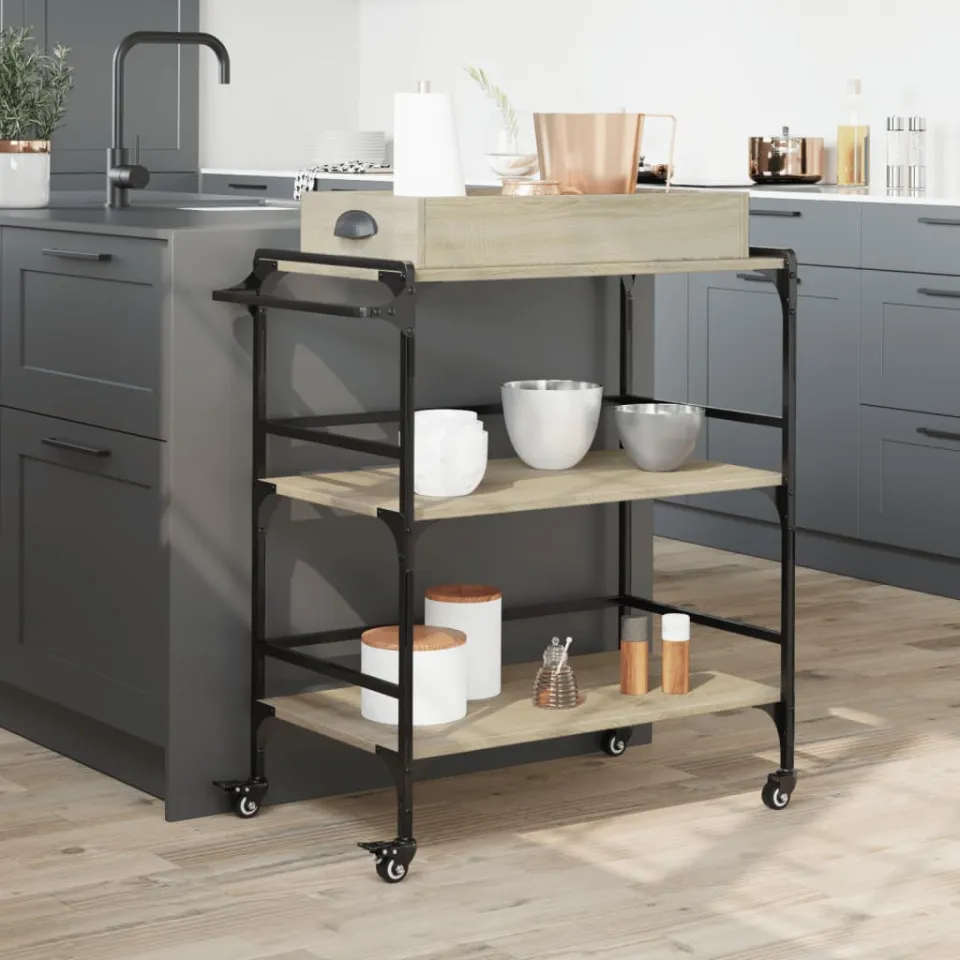 vidaXL Keukentrolley 81,5x41x92,5 cm bewerkt hout sonoma eikenkleurig, foto 3