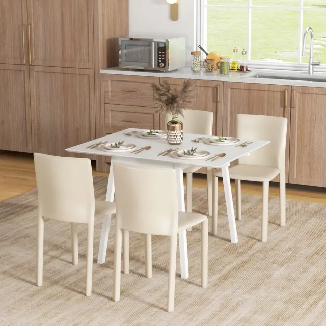 DESMIU Eettafel - Opklapbaar Voor 2 Tot 4 Personen - Ruimtebesparend Voor Keuken En Eetkamer - Hout - 110x86x75 Cm - Wit