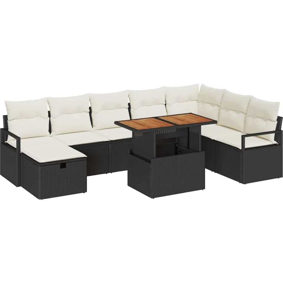 vidaXL Tuinbankenset 9 st Zwart poly rattan, foto 3