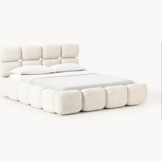 Westwing Collection Gestoffeerd bouclé bed Tayla met opbergruimte beige