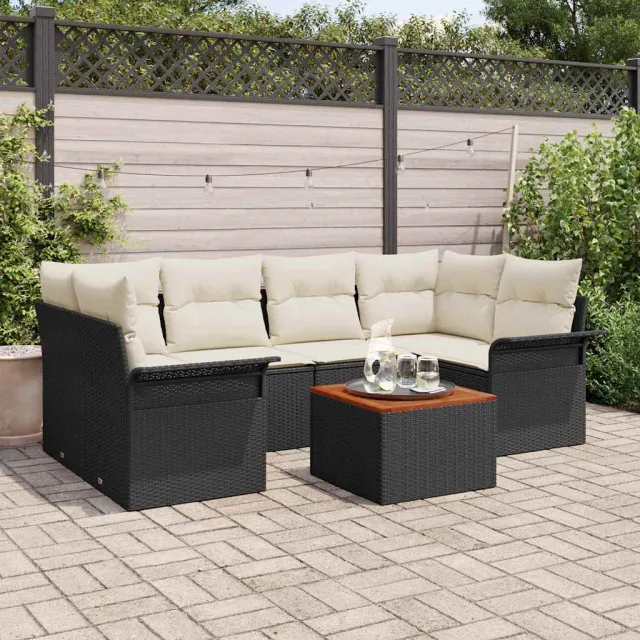 vidaXL Tuinbankenset 7 st Zwart poly rattan, foto 2