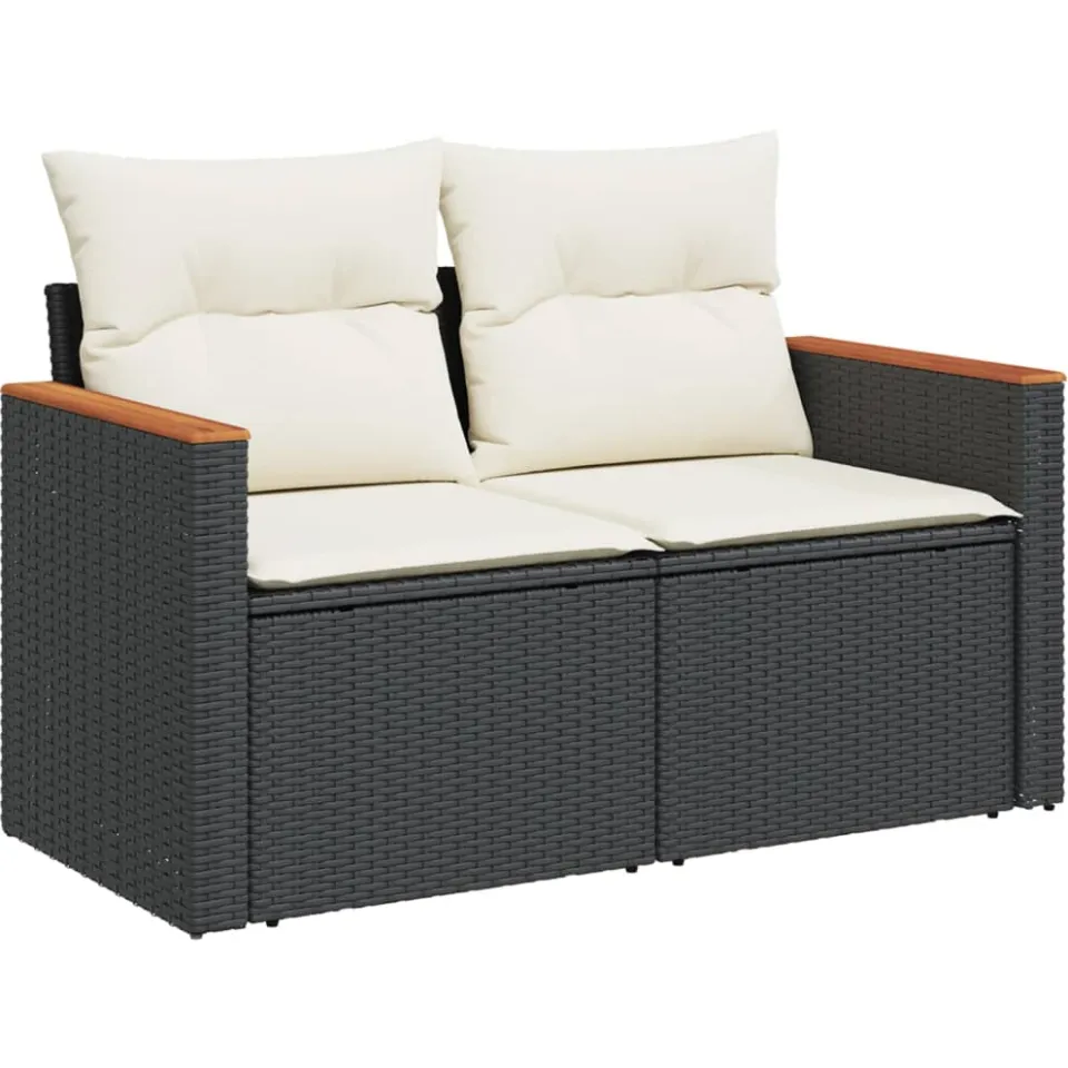 vidaXL 4-delige Loungeset met kussens poly rattan zwart, foto 4