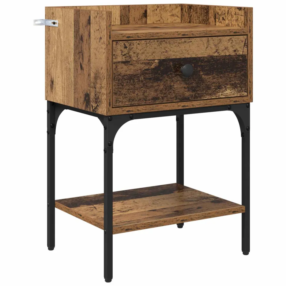 vidaXL Nachtkastje Oudhout 40 x 29 x 60 cm Bewerkt hout bruin, foto 3