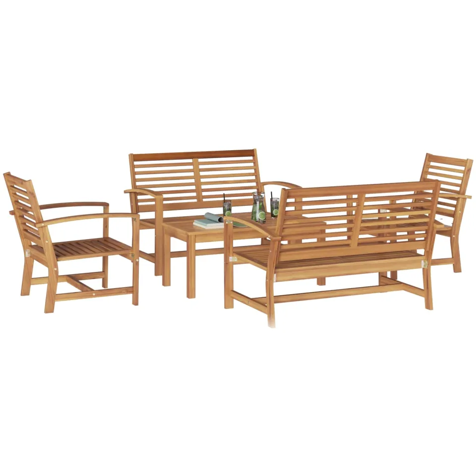 vidaXL Tuinbankenset 5 st Naturel Massief Teakhout Bruin
