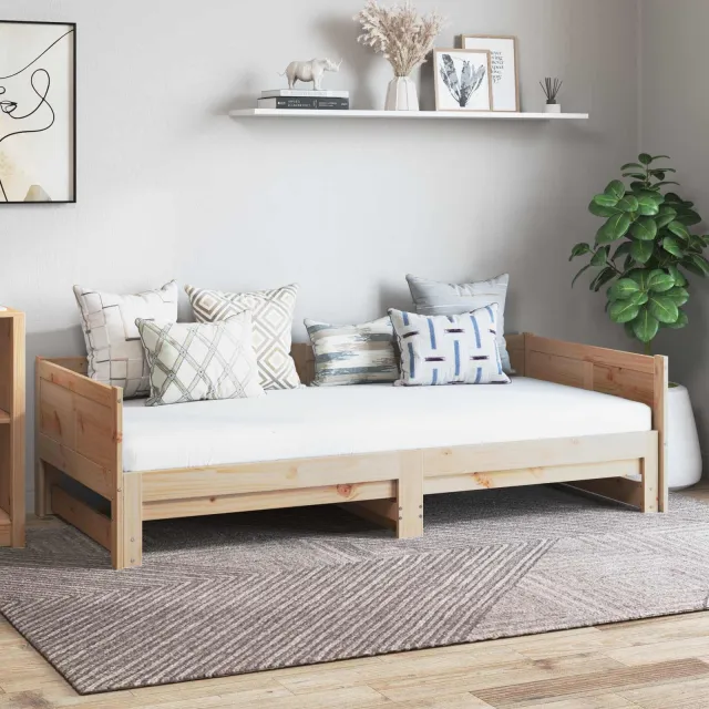 vidaXL Uittrekbare Dagbed Naturel 180 x 200 cm Massief grenenhout Bruin