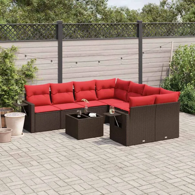 vidaXL 9-delige tuinbankset met kussens, bruin polyrotan, foto 2