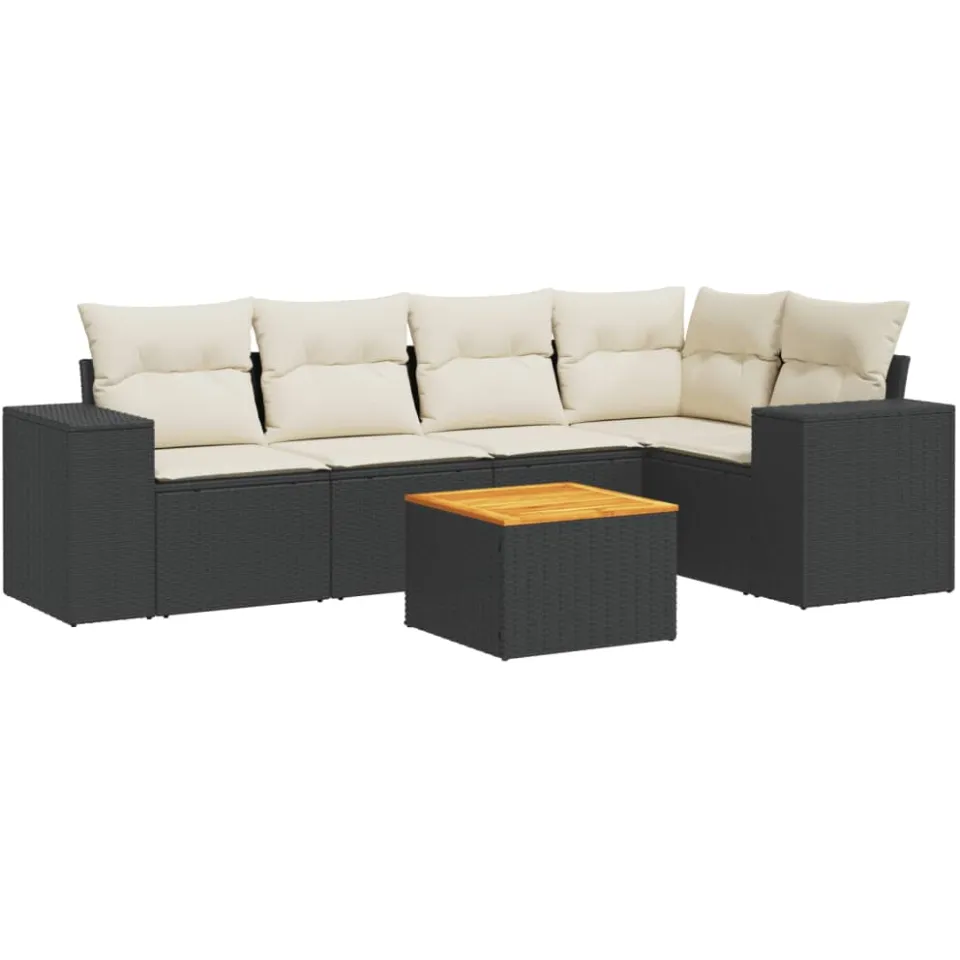 vidaXL 6-delige Loungeset met kussens poly rattan zwart