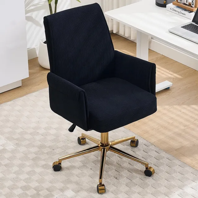 KOMHTOM BLACKCOLORS In hoogte verstelbare draaibare bureaustoel met middelhoge rugleuning, gestreepte bekleding en ergonomische vorm – de ideale keuze voor werk, studie of ontspanning. De middelhoge rugleuning biedt op Zwart