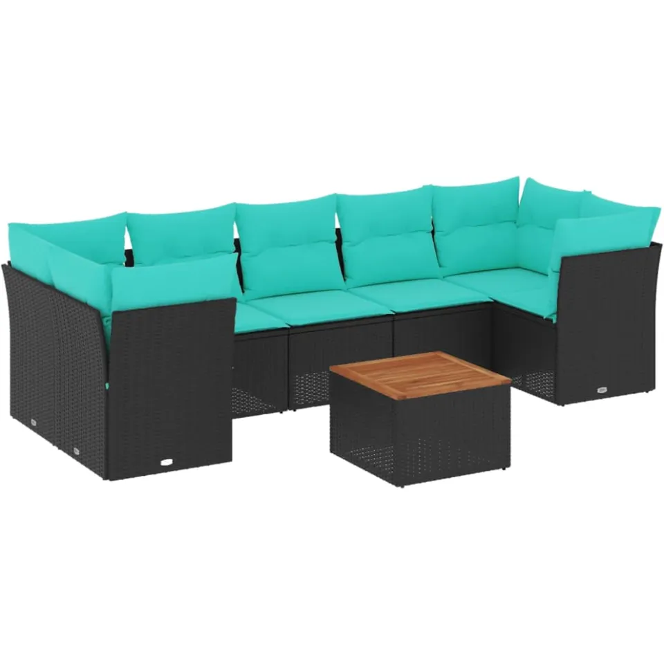 vidaXL 8-delige Loungeset met kussens poly rattan zwart, foto 3