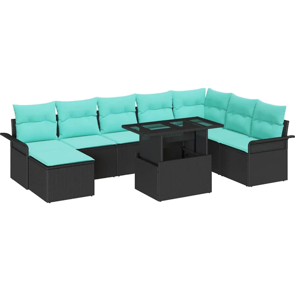 vidaXL Tuin Sofa Set 9 st Zwart [Synthetisch]: Poly Rattan