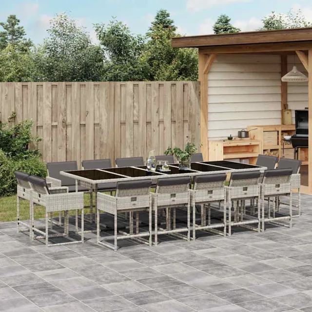 vidaXL 15-delige Tuinset met kussens poly rattan lichtgrijs grijs, foto 2