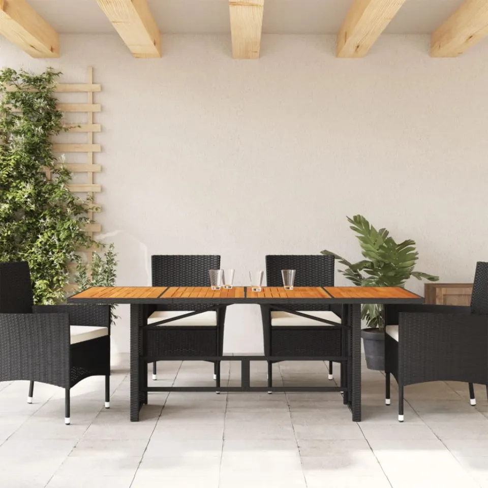 vidaXL Tuintafel met acaciahouten blad 190x80x75 cm poly rattan zwart, foto 3