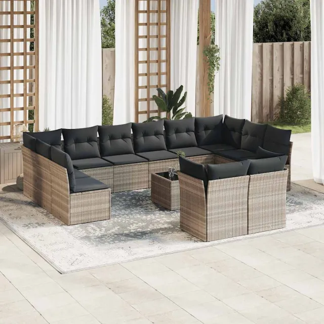 vidaXL 13-delige Loungeset met kussens poly rattan lichtgrijs grijs, foto 2