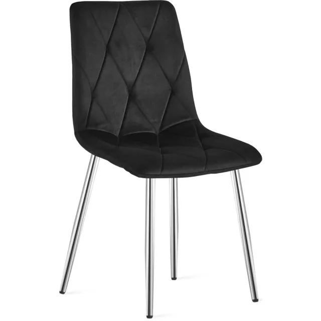Oskar Eetkamerstoel LIBRA - Zwart fluweel - Chromen metalen poten - Modern design Zwart/Zilver