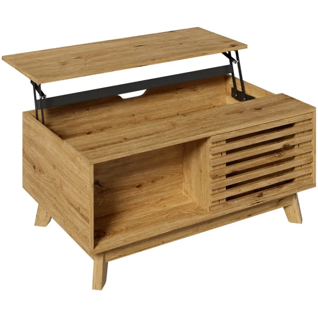 Ropilly Salontafel - In hoogte verstelbaar - Retro Houtlook - Woonkamer - Houtkleur Natuurlijk