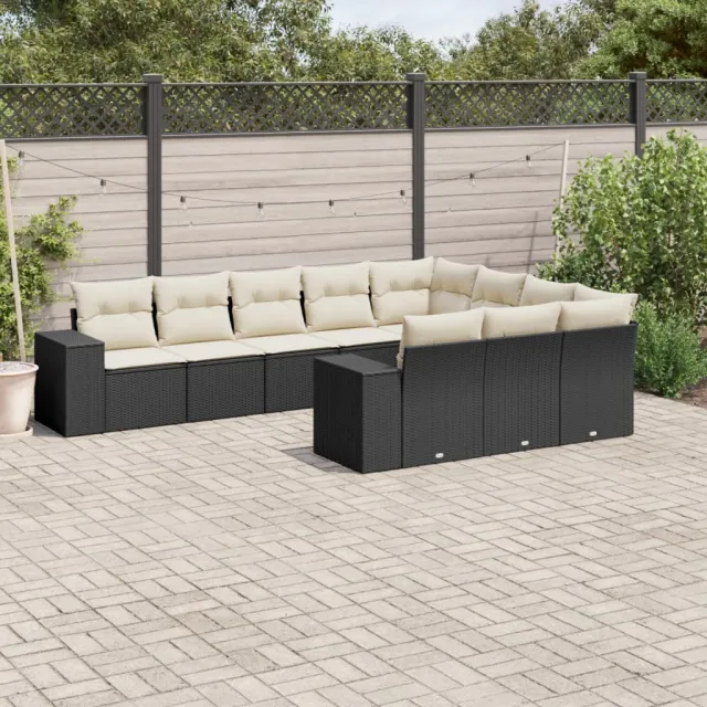 vidaXL 10-delige Loungeset met kussens poly rattan zwart, foto 2