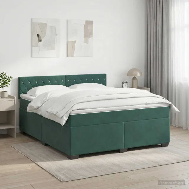 vidaXL Boxspringbed met matras Donkergroen 140 x 200 cm Fluweel