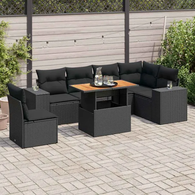 vidaXL 7-delige Loungeset met kussens poly rattan zwart, foto 2