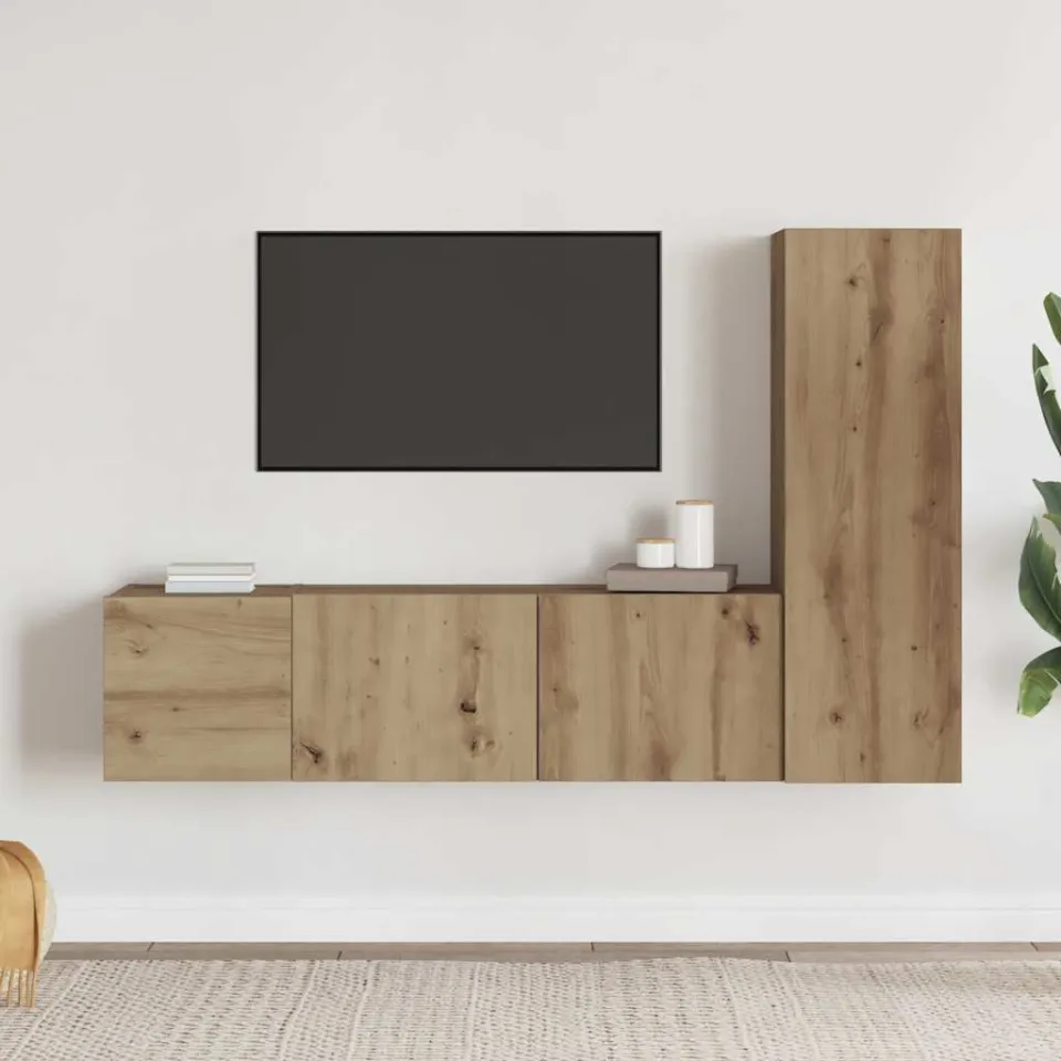 vidaXL Tv-wandkasten 3 st bewerkt hout artisanaal eikenkleurig, foto 2