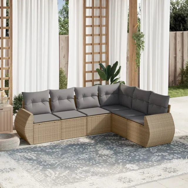 vidaXL 6-delige Loungeset met kussens poly rattan beige, foto 2