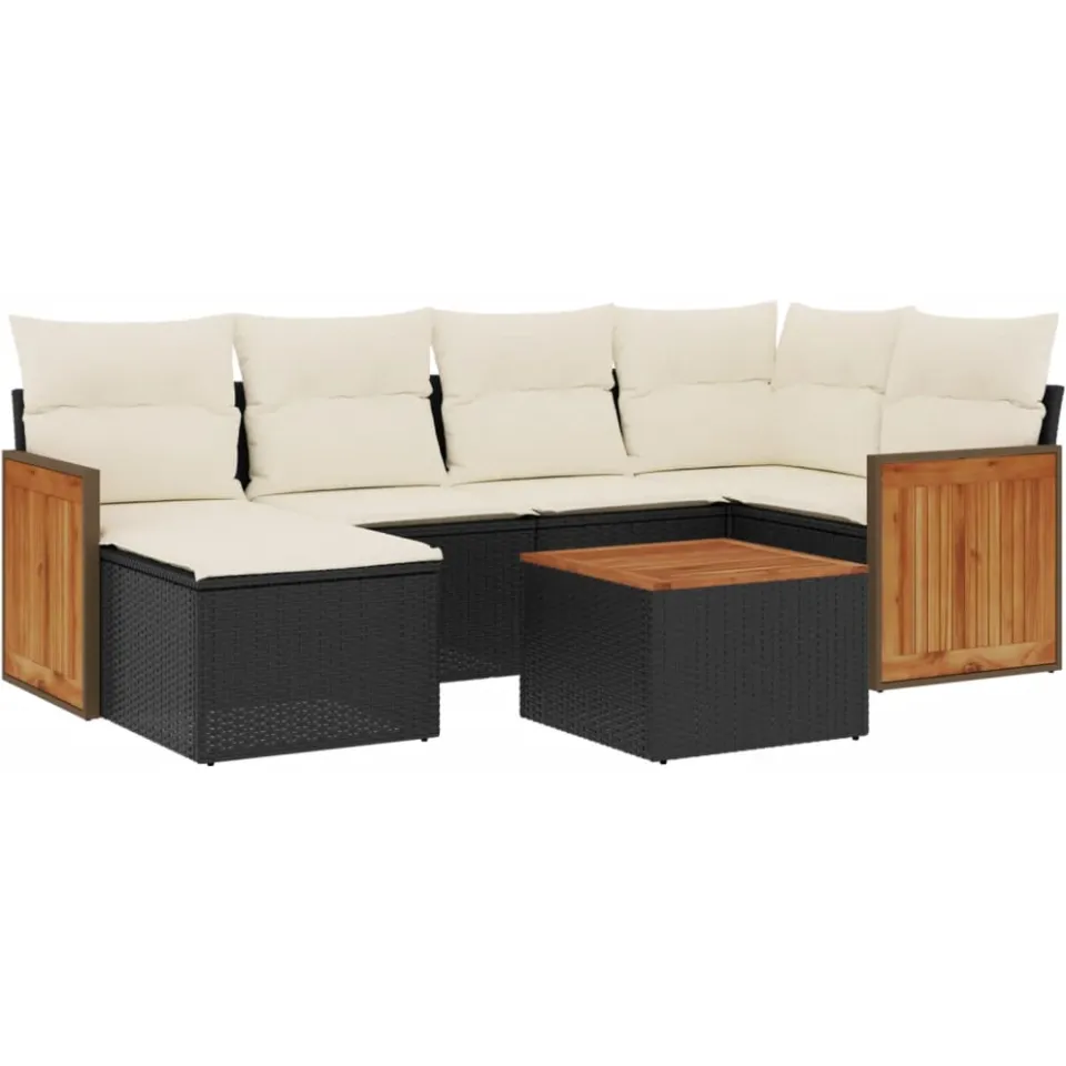 vidaXL 7-delige Loungeset met kussens poly rattan zwart, foto 3