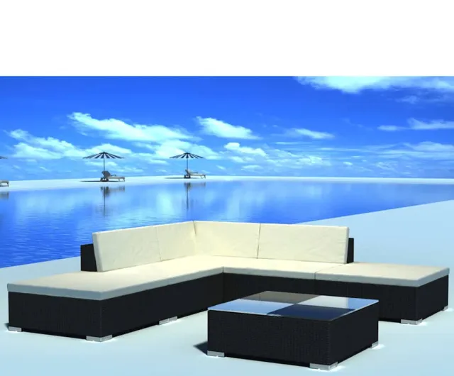 vidaXL 6-delige Loungeset met kussens poly rattan zwart, foto 2