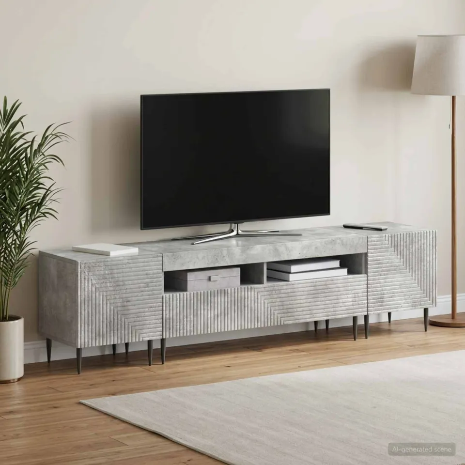 vidaXL 3-delige LED TV-kast Betongrijs Bewerkt hout grijs, foto 3