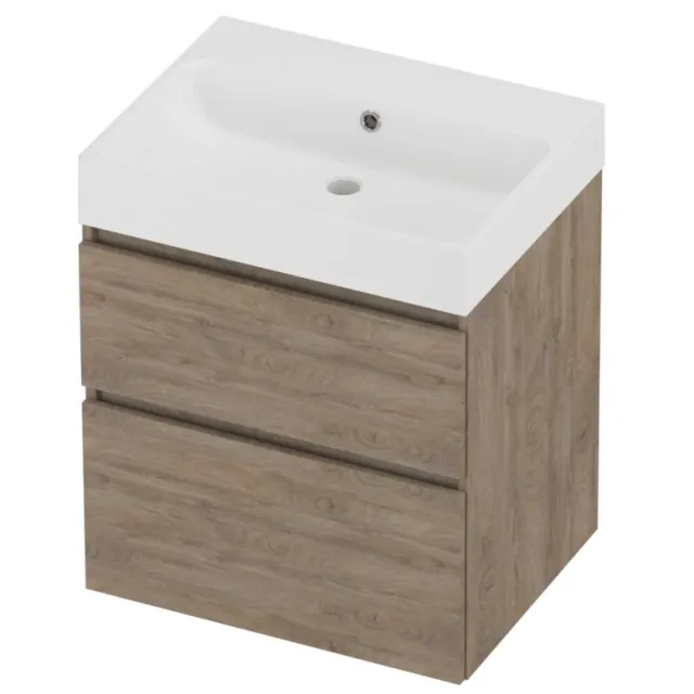 Proline Podium Badmeubelset Polystone Loft Zonder Kraangat 60x46x70 cm Mat White Raw Oak Eiken