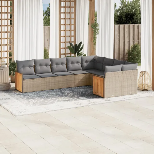 vidaXL 9-delige Loungeset met kussens poly rattan beige, foto 2