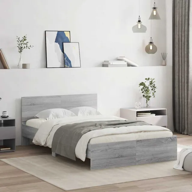 vidaXL Bedframe met hoofdeinde grijs sonoma eikenkleurig 135x190 cm